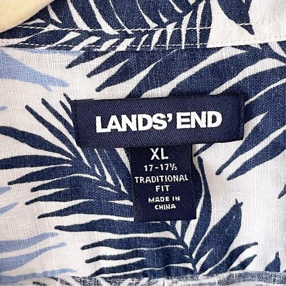 Lands' End Linen Blue and White Casual Button Down Shirt Men’s size XL - Picture 5 of 9